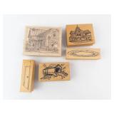 Wooden Rubber Stamp Set - House & Landscape Designs Wooden Rubber Stamp Set - House & Landscape Designs