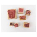 Wooden Rubber Stamp Set - Assorted Food & Emoji Designs on Blocks Wooden Rubber Stamp Set - Assorted Food & Emoji Designs on Blocks