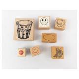 Wooden Rubber Stamp Set - Assorted Food & Emoji Designs on Blocks Wooden Rubber Stamp Set - Assorted Food & Emoji Designs on Blocks