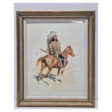 Nicely Framed Old Vintage Frederic Remington Print - "A Sioux Chief"