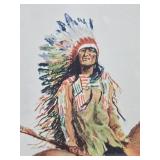 Nicely Framed Old Vintage Frederic Remington Print - "A Sioux Chief"
