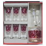 New in Box Vintage Italian Cranberry Glass Decanter Set w/Glasses