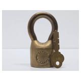 Large Vintage Solid Brass Lock w/Key - Rancho Los Andes