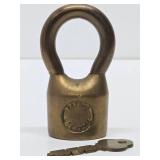 Large Vintage Solid Brass Lock w/Key - Rancho Los Andes