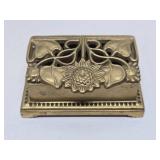 Signed Vintage Deco Brass Small Sculpture & Old Art Nouveau Brass Ring or Pill Box