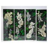 Great Looking Set of 4 Oriental Mother of Pearl Inlaid Wall Panels