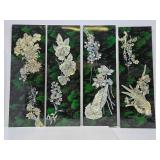 Great Looking Set of 4 Oriental Mother of Pearl Inlaid Wall Panels
