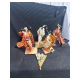 Five Japanese Geisha Dolls with Fan