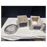Decorative Crates & Wall Clock Lot