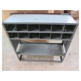 Metal shop shelf with storage cubbi...