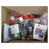 Box of protective gloves, ear muffs...