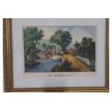 Antique Currier & Ives Hand-Colored Lithograph - "The Roadside Mill" (1870)
