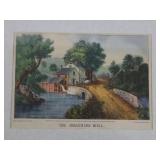 Antique Currier & Ives Hand-Colored Lithograph - "The Roadside Mill" (1870)