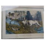 Antique Currier & Ives Hand-Colored Lithograph "Partridge Shooting" (1870)