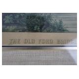 Antique Currier & Ives Hand-Colored Lithograph "The Old Ford Bridge" (1870)