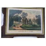 Antique Currier & Ives Lithograph, "Sunnyside on the Hudson" (undated)