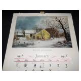 1948 Travelers Calendar Featuring 12 Currier & Ives Lithographs