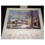 1957 Travelers Calendar Featuring 12 Currier & Ives Lithographs