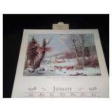 1958 Travelers Calendar Featuring 12 Currier & Ives Lithographs