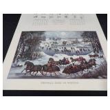 1958 Travelers Calendar Featuring 12 Currier & Ives Lithographs