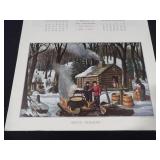 1958 Travelers Calendar Featuring 12 Currier & Ives Lithographs