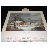 1963 Travelers Calendar Featuring 12 Currier & Ives Lithographs