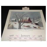 1968 Travelers Calendar Featuring 12 Currier & Ives Lithographs