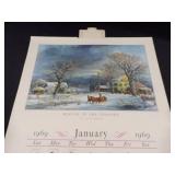 1969 Travelers Calendar Featuring 12 Currier & Ives Lithographs