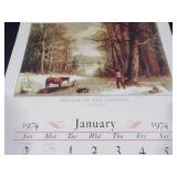 1974 Travelers Calendar Featuring 12 Currier & Ives Lithographs