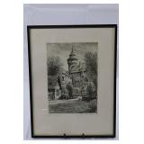 Signed Original Etching of Sinwell Tower, Castle of Nuremberg, Germany