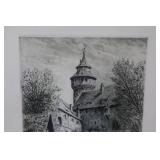 Signed Original Etching of Sinwell Tower, Castle of Nuremberg, Germany