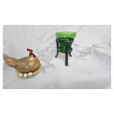 Clear Glass Crystal Style Gravy Boats-Green Glass Planter with Stand