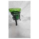 Clear Glass Crystal Style Gravy Boats-Green Glass Planter with Stand