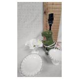 Milk Glass Dishes and Candleholders, Dinasaur Lamp