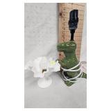 Milk Glass Dishes and Candleholders, Dinasaur Lamp