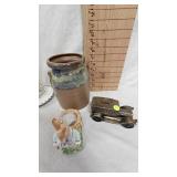 Chimney Lamp, Candle Holders, Metal Coin Bank(Merchantile Trust Company)