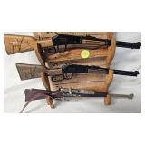3 Mini Cap Gun Rifles and Holder