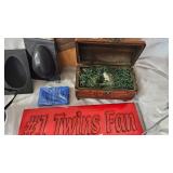 Misc Vintage Lot, signs, Kraut Grater, Treasure Box, Molds