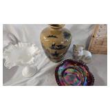 Fenton Silver Crest Lace Milk Glass, Chinese Moon Vase