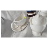 Milk Glass Sugar/Creamer, Vase, Gravy Boat