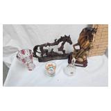 Resin Horse Sculptures and Mis Glassware