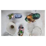 Decorative Miniature Porcelain Shoes and Misc Glassware