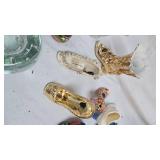 Decorative Miniature Porcelain Shoes and Misc Glassware