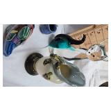 Decorative Miniature Porcelain Shoes and Misc Glassware