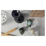 Milk Glass Banana Stand, Spoons, Glazed Pottery Vase