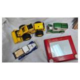Carquest and Farm Toy Capital of the World Coin Banks, Tonka Dozer, Etch a Sketch