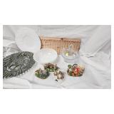 Charming Falls Figures, Candy Dish, Milk Glass Dishes