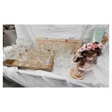 Large Lot of Wine Glasses, Vases, Head Figurine