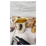 Vintage Aluminum Pitcher w.glasses and Hand Painted Vase