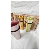 Vintage Aluminum Pitcher w.glasses and Hand Painted Vase